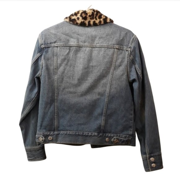 NEW Veronica Beard Tilia Sherpa Boyfriend Jean Jacket Leopard Lining - Small - Picture 3 of 15